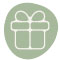 Hellgrünes rundes Piktogramm mit Geschenk.