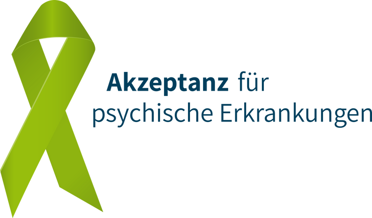 Grüne Schleife neben dem Text 'Akzeptanz für psychische Erkrankungen'